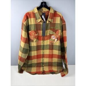 DREAMLAND Shirt Mens 4XL Long Sleeve Orange Plaid Woven Flannel 100% Cotton